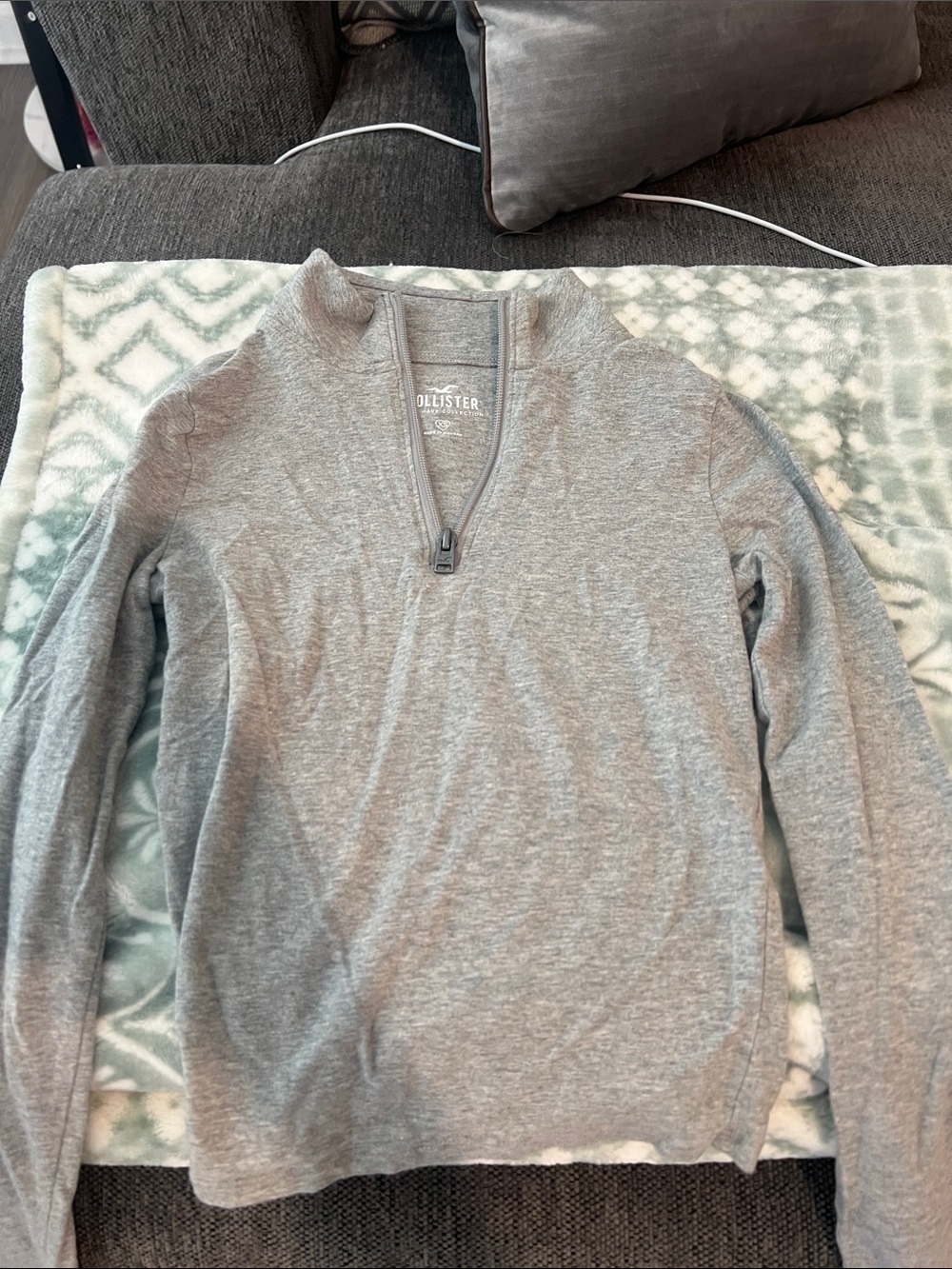 Hollister Light Gray Half-Zip Pullover